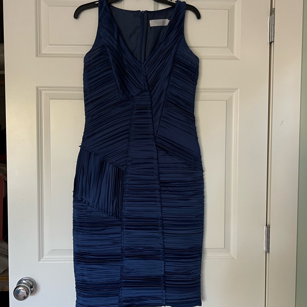 Luis Civit Royal Blue Pleated Satin Dress, Size 6